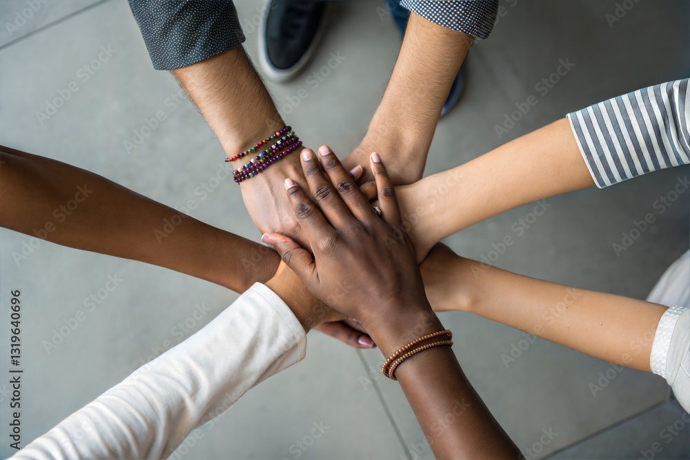Fototapeta premium Diverse Hands United in Teamwork, Showing Unity and Collaboration