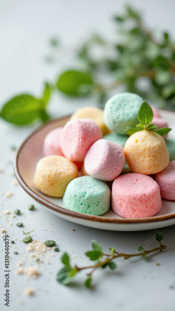 A close-up photo of a plate with multicolored dye-free gummies. A close-up photo of a plate with multicolored dye-free gummies.