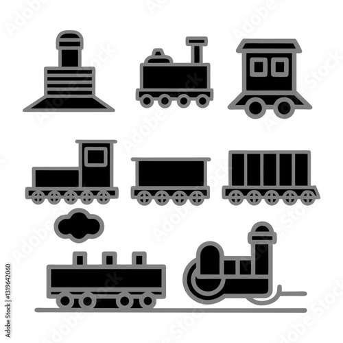 vector set of train icons.Train Silhouette Illustration - Vector Art of Classic Locomotive for Posters, T-Shirts, and Digital Designs