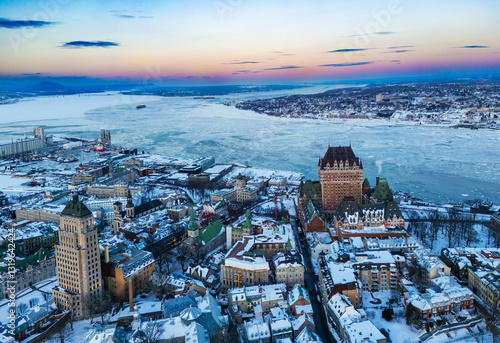 Quebec City, aerial view at blue hour