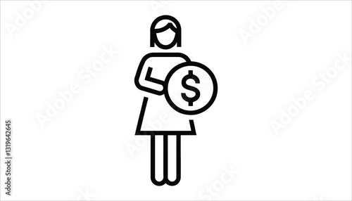 Woman Holding Money Icon. Female Finance Symbol Vector.