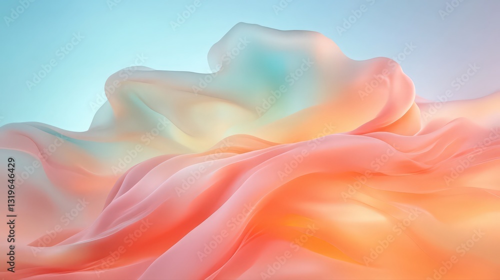 Fototapeta premium Abstract Pastel Fabric Waves: Teal and Coral Drape on Light Blue
