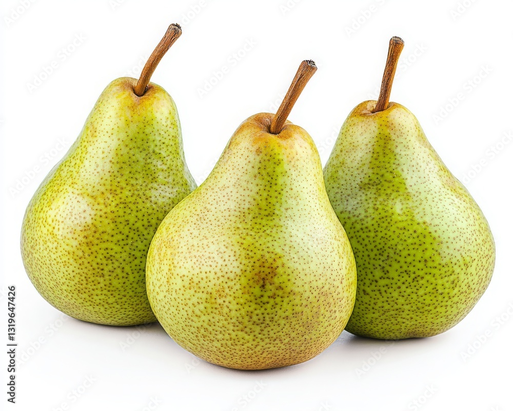 Fresh Green Pears on White Background with Natural Texture and Juicy Appearance Fresh Green Pears on White Background with Natural Texture and Juicy Appearance