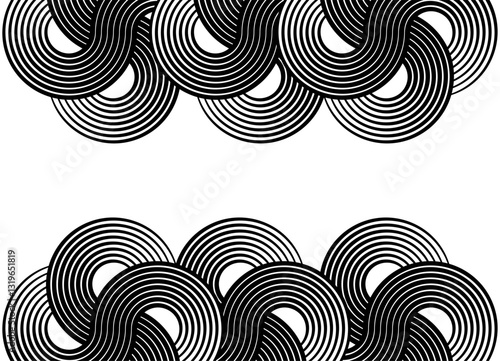 Black and white symmetrical pattern of black twisted parallel lines on a white background.  Vector background in retro style for covers, advertising, interior, printing. hair, wall art
