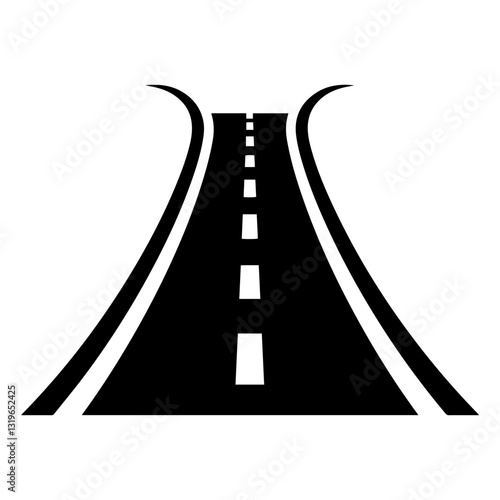 Line art icon of a winding road with dashed lane markings