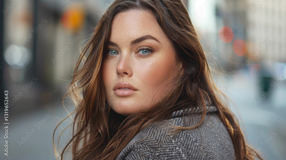 Obraz premium A plus-size model confidently posing, embracing self-love and beauty.