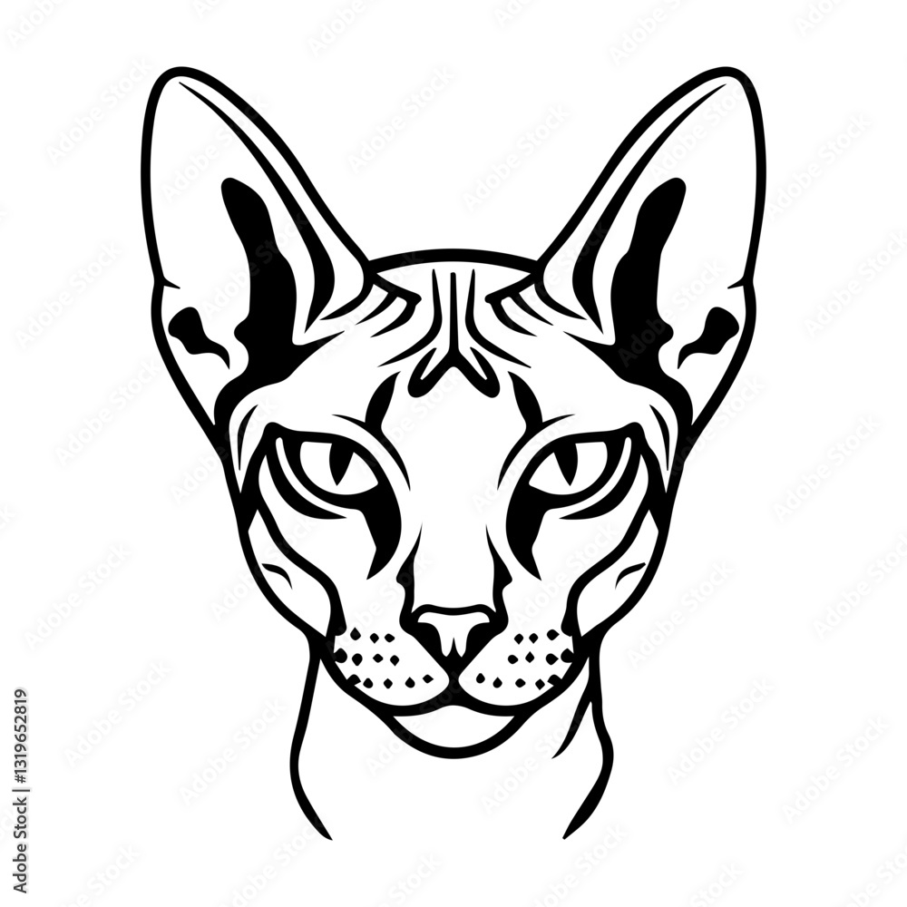 Fototapeta premium Line art illustration of an Abyssinian cat's face with elegant features and expressive eyes