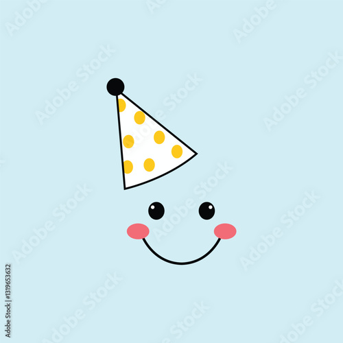Cute Smiling Face with Party Hat Design for Celebrations and Events, Ideal for Birthdays, Invitations, and Greeting Cards