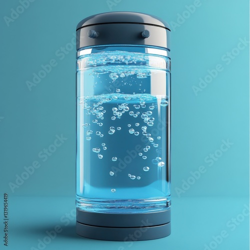 Realistic 3D office water cooler with transparent tank bubbling