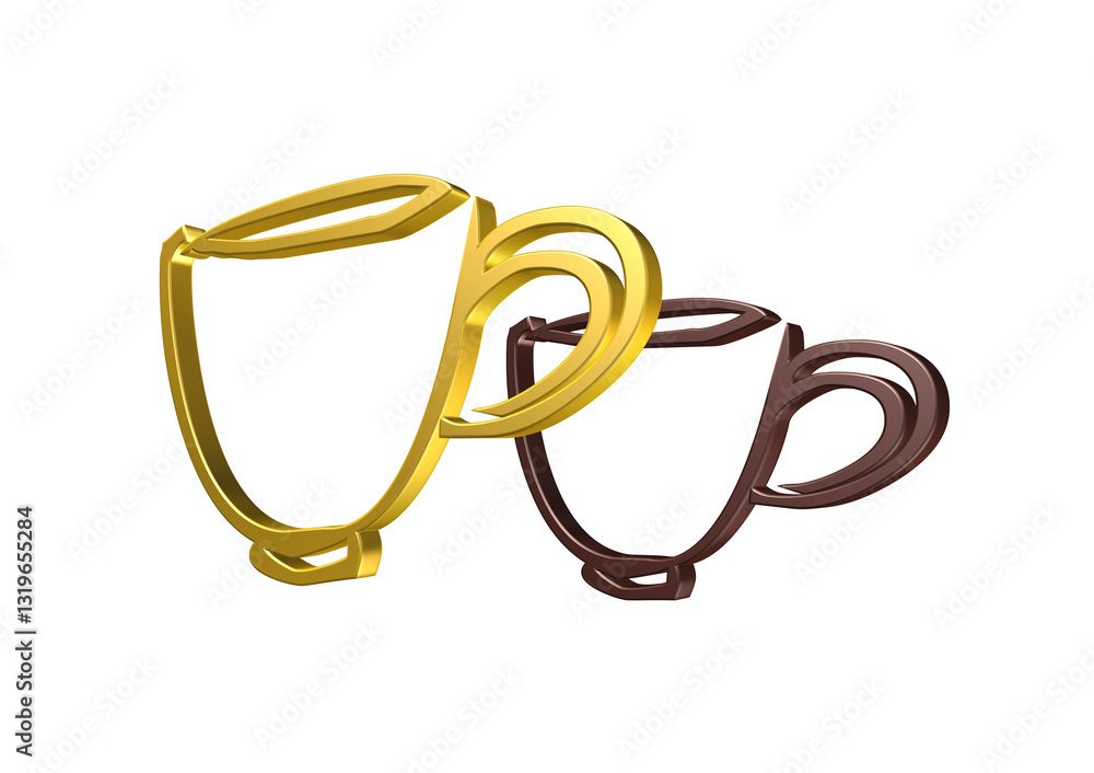 filiżanki, rysunek, ilustracja, 3d, symbol, projekt