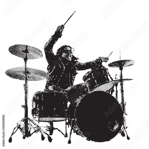 Drum kit halftone grunge vector design element