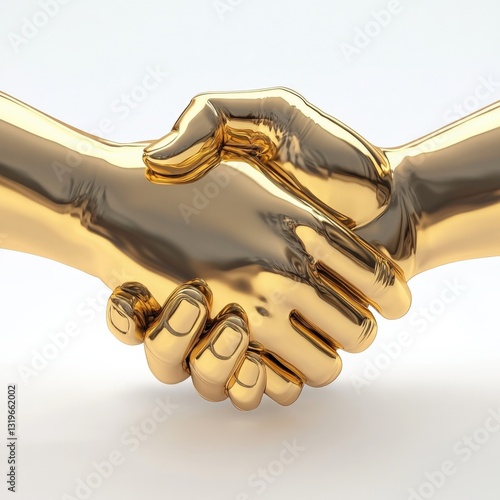 Polished 3D golden handshake statue symbolizing business partnership