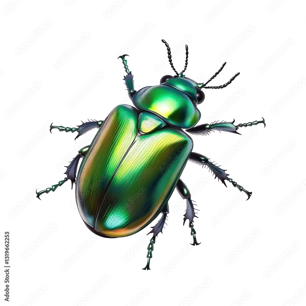 Fototapeta premium green metallic color beetle isolated on white background