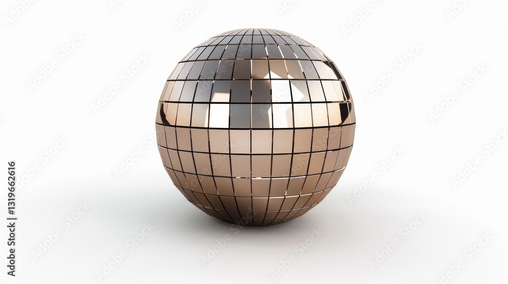 Elegant gold disco ball with square reflective tiles on white background for luxury party decoration Elegant gold disco ball with square reflective tiles on white background for luxury party decoration