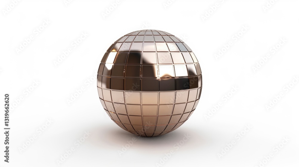 Elegant gold disco ball with square reflective tiles on white background for luxury party decoration Elegant gold disco ball with square reflective tiles on white background for luxury party decoration