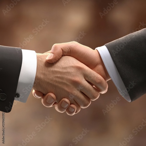 Elegant 3D handshake with detailed cuffs on neutral background