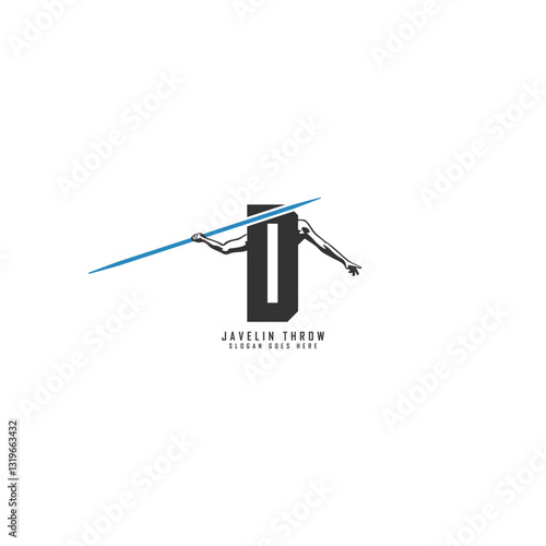 Letter D Athlete Javelin logo. Alphabet D Javelin Thrower Design Icon