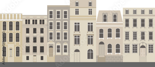 Vector buildings and residential blocks. earth tone color. Exterior buildings and residential blocks front view.