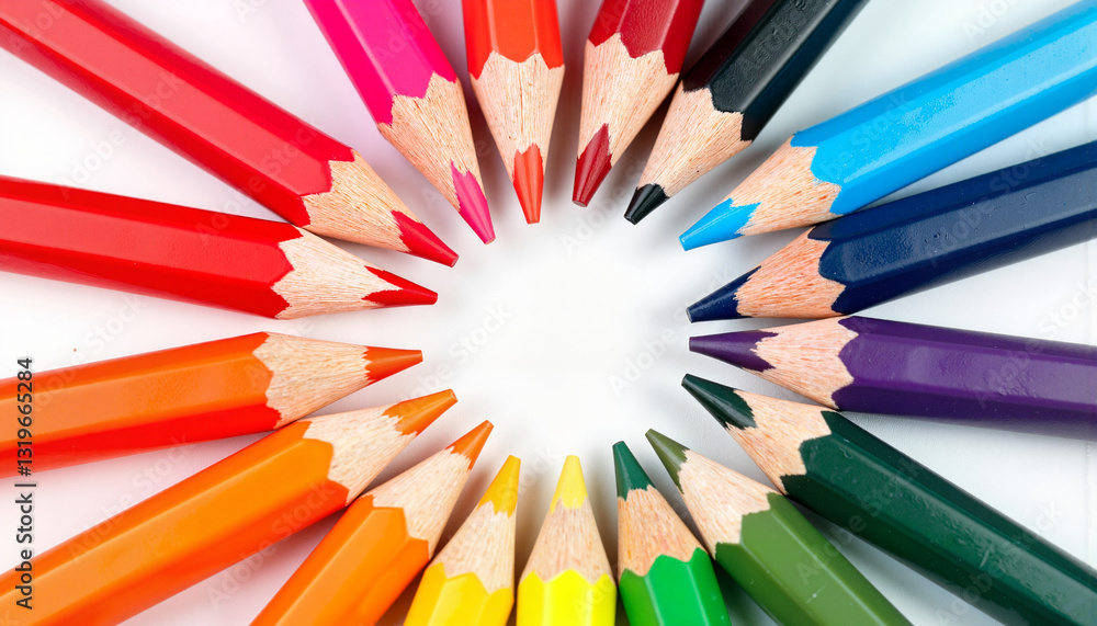 Vibrant rainbow-colored pencils arranged in a perfect circle, creativity Vibrant rainbow-colored pencils arranged in a perfect circle, creativity