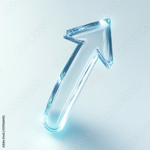 Glowing glass arrow symbolizes growth on white background