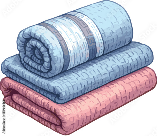 Watercolor vector illustration of  folded towels