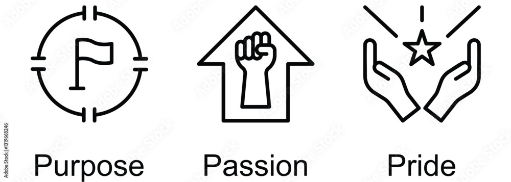 Fototapeta premium 3Ps Engagement banner web icon vector illustration of Purpose, Passion, Pride