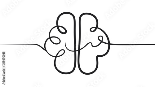 One-line brain silhouette – hand-drawn logo design