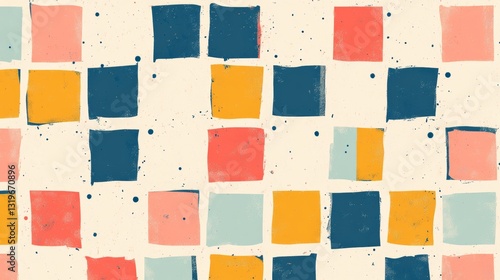 Seamless abstract colorful large checkered pattern on light background, multicolored checkered pattern, simple hand drawn illustration, flat style