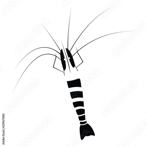 Shrimp silhouette, Prawn cut-out vector icon, logo black and white