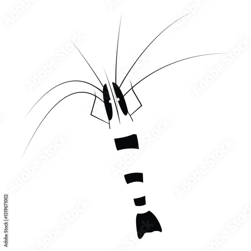 Shrimp silhouette, Prawn cut-out vector icon, logo black and white