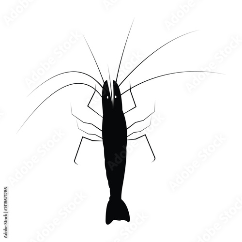 Shrimp silhouette, Prawn cut-out vector icon, logo black and white