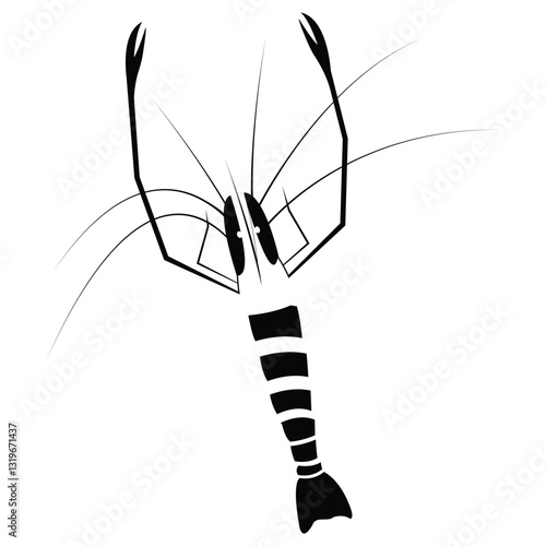 Shrimp silhouette, Prawn cut-out vector icon, logo black and white