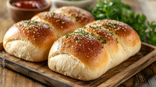 Garlic knots, wooden board, kitchen, herbs, food photography, recipe