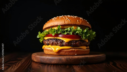 Hamburger on black background