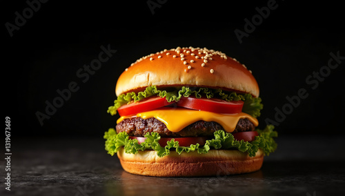 Hamburger on black background