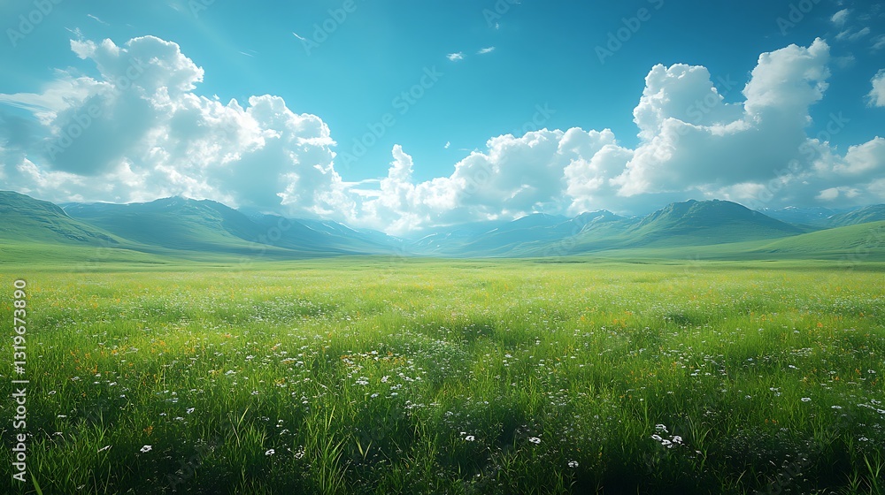 Fototapeta premium Scenic hiking trail through lush green fields high resolution picture