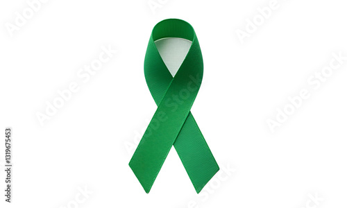 A green ribbon representing mental health awareness, smooth fabric texture