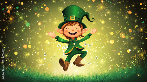Elf for St. Patrick's Day on light green background with copy space.	