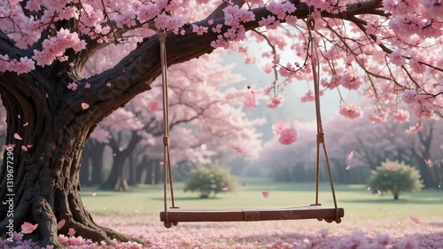 Cherry and Cherry Blossom Swinging in Gentle Motion on Green Screen Background