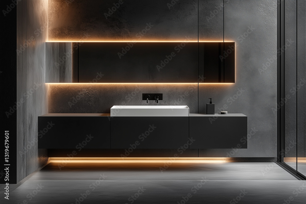Luxury Black Bathroom with Floating Vanity and LED Mirror