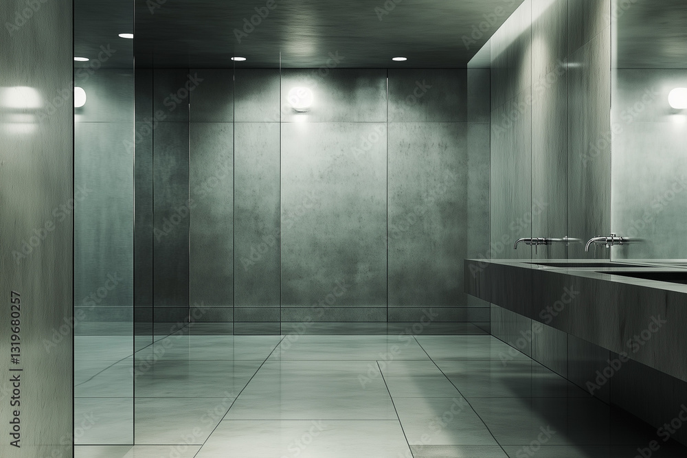Minimalist Concrete Shower Room with Soft Lighting