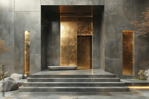 Obraz na płótnie Golden Accent Bathroom with Elevated Bathtub Space w salonie