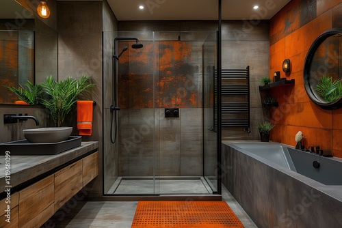 Rustic Shower with Rusted Metal Accents