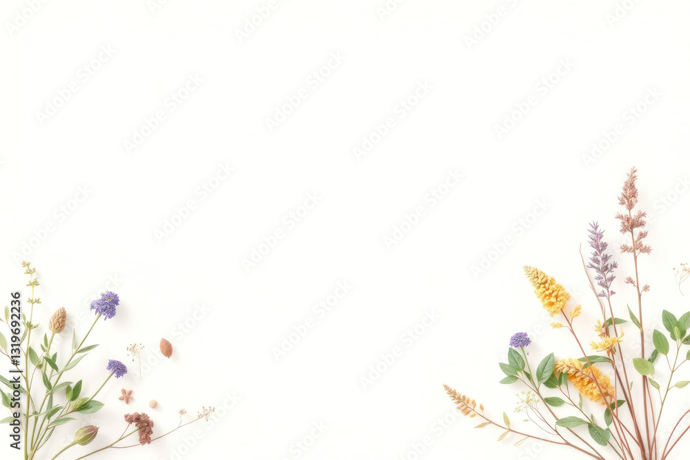 Obraz premium Medicinal herbs on minimalist background. Free space for text, natural health, wellness.