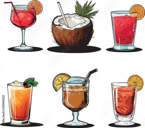 cocktail glasses, watercolour style