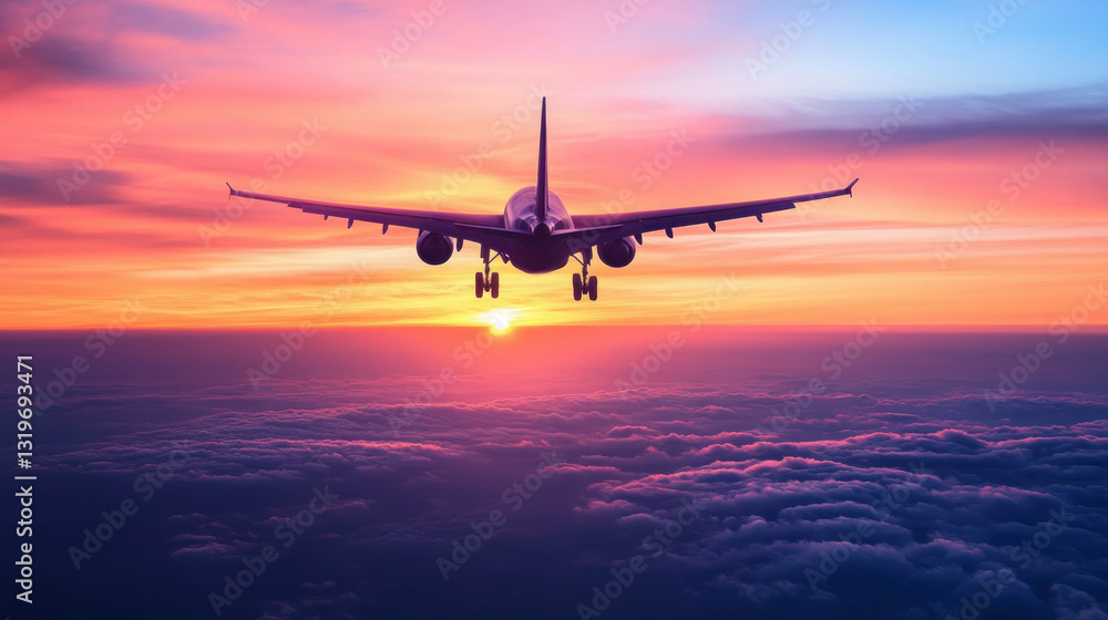 Aircraft in the sky at dawn or dusk Aircraft in the sky at dawn or dusk
