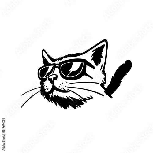 Happy cool cat with sunglasses, fun hand-drawn doodle illustration