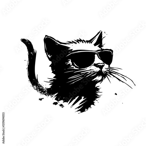 Cool cat with sunglasses, stylish hand-drawn illustration