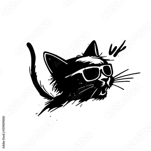 Cool cat with sunglasses, stylish hand-drawn illustration