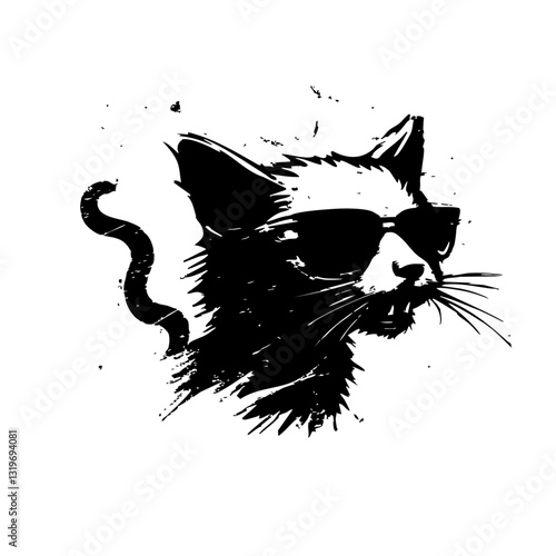 Cool cat with sunglasses, stylish hand-drawn illustration